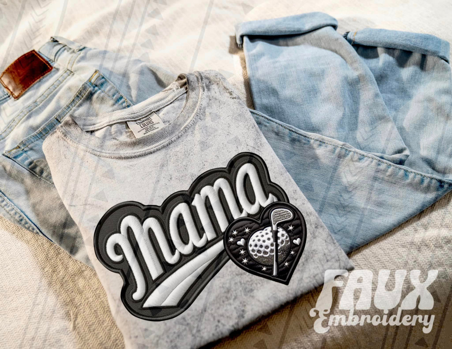 Faux Embroidered Mama Varsity Color Blast Tee