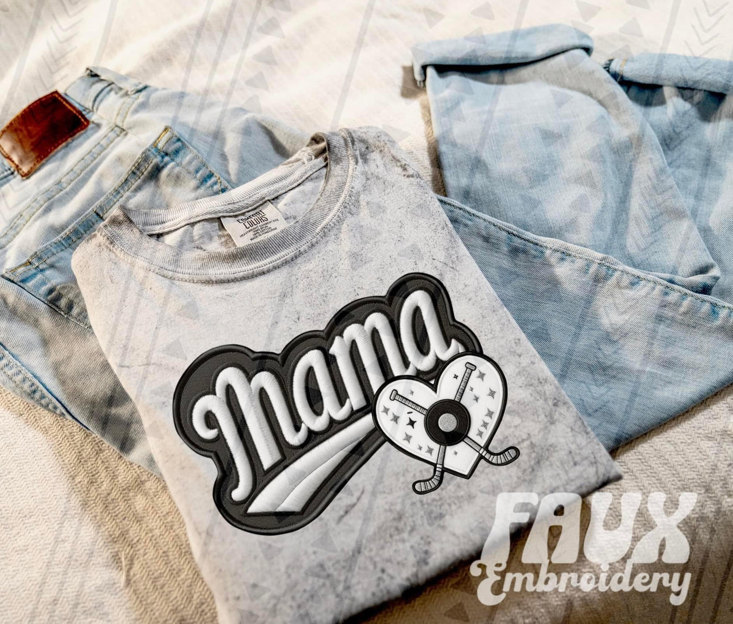 Faux Embroidered Mama Varsity Color Blast Tee