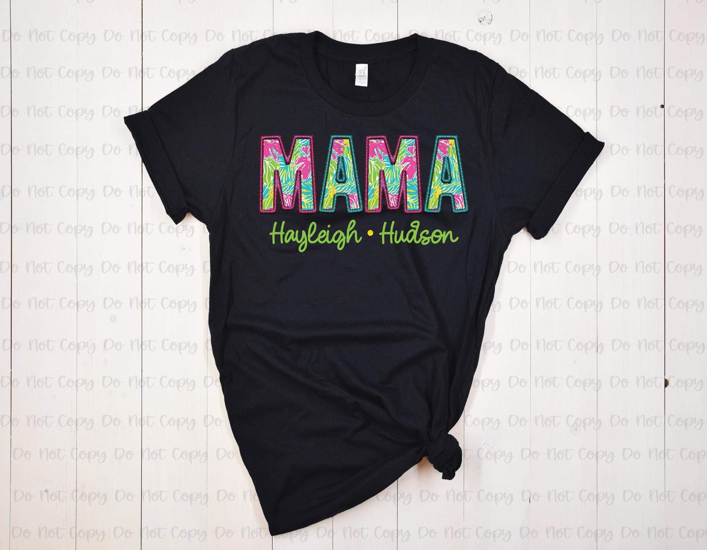 Neon Monstera Faux Embroidery- Mama, Aunt, Grandma, Etc. with Kids names