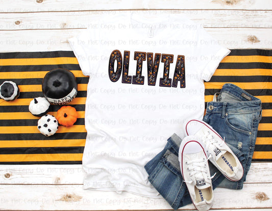 PUMPKINS & BLACK CATS NAME - FAUX EMBROIDERY - CUSTOM TRANSFER