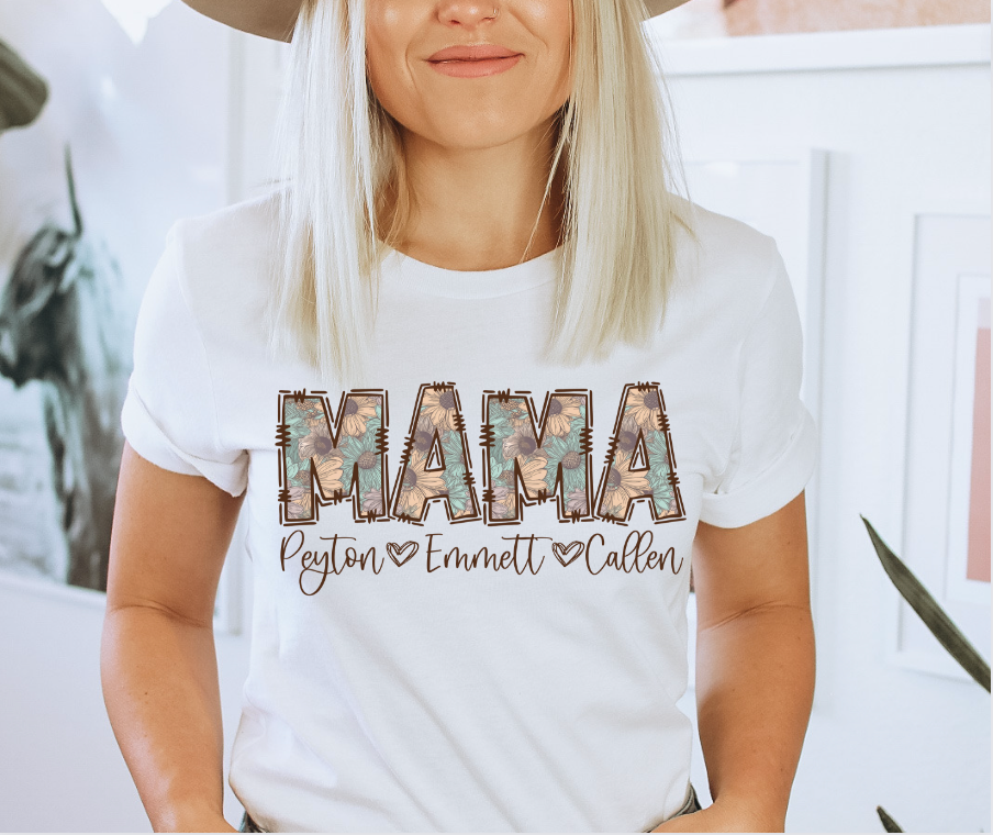 RETRO SUNFLOWER - MAMA,AUNT,GRANDMA ETC W/ KIDS NAMES - CUSTOM TRANSFER