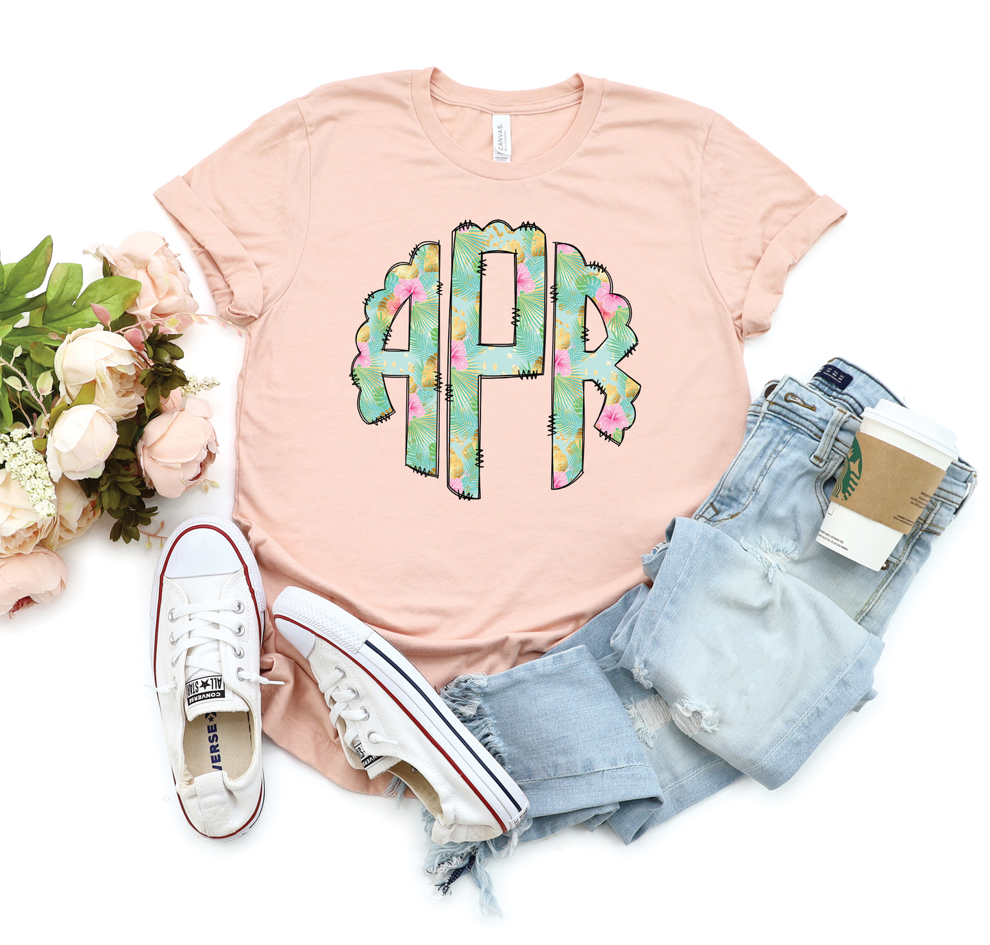 TROPICAL FLOWERS MONOGRAM - CUSTOM TRANSFER