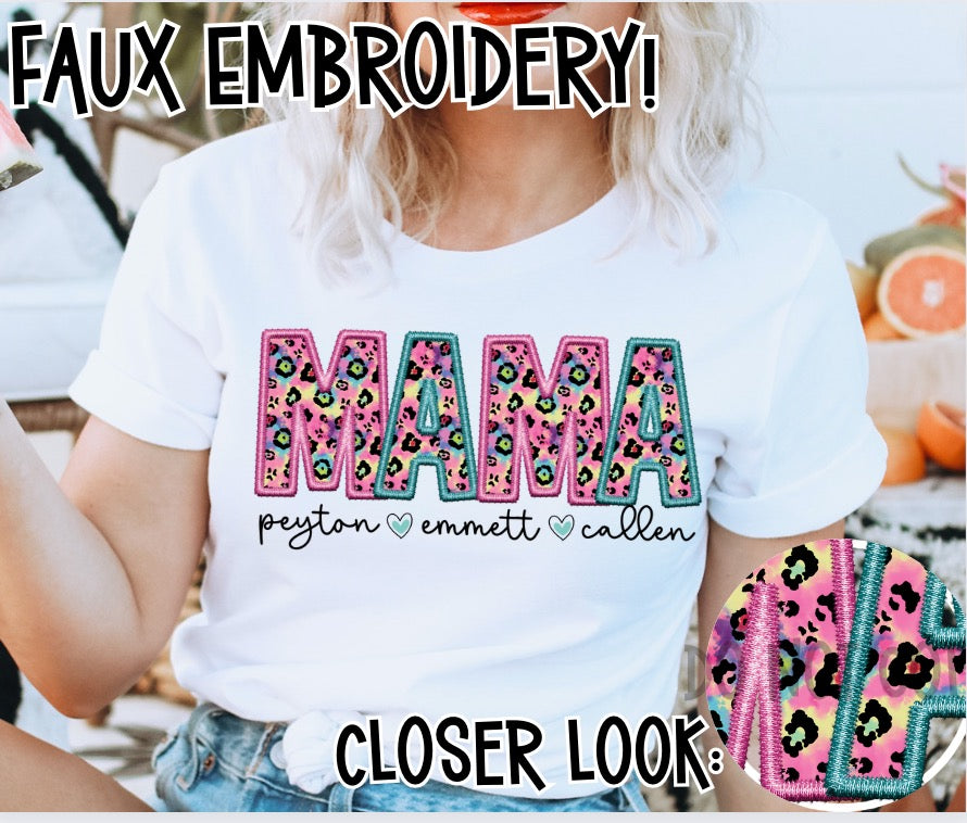 WILD ANIMAL TITLE W/ KIDS NAMES - FAUX EMBROIDERY - CUSTOM TRANSFER