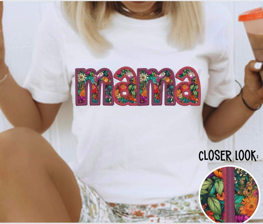 FLORAL MAMA - FAUX EMBROIDERY  - DTF TRANSFER
