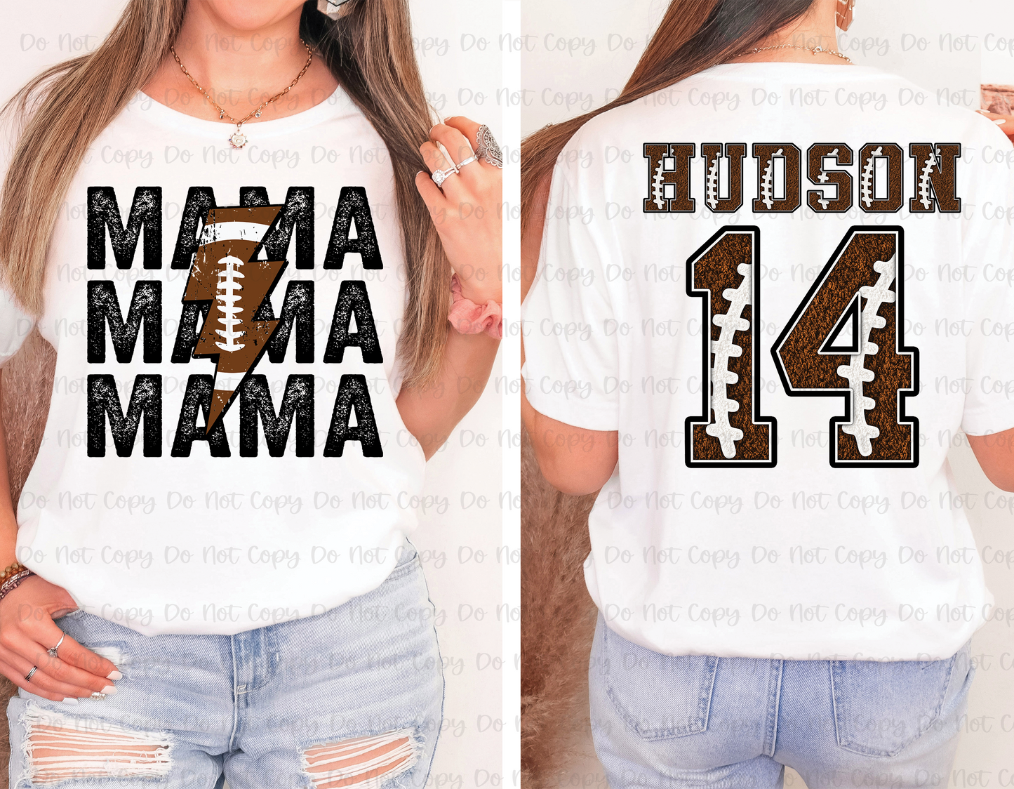 FOOTBALL MAMA - FULL FRONT+BACK - 11"FRONT+12"BACK - CUSTOM TRANSFER