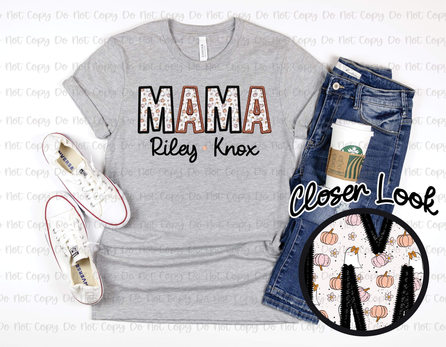 PUMPKINS & GHOSTS TITLES W/ KIDS NAME - FAUX EMBROIDERY - CUSTOM TRANSFER