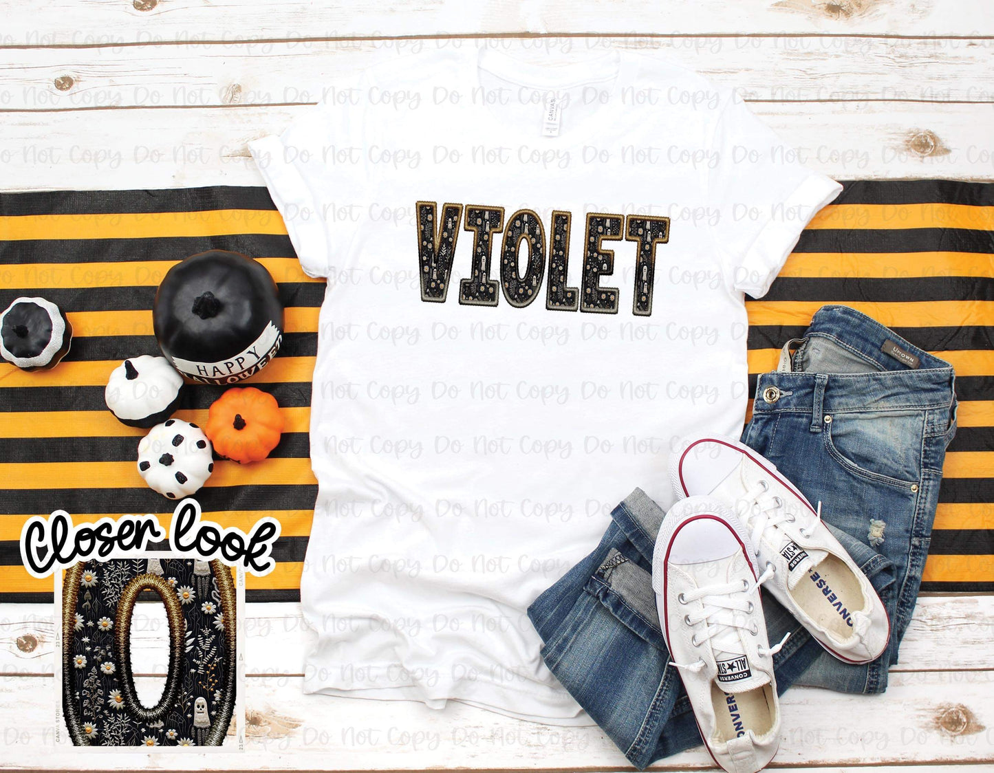 GHOSTLY FLORAL NAMES - FAUX EMBROIDERY - CUSTOM TRANSFER