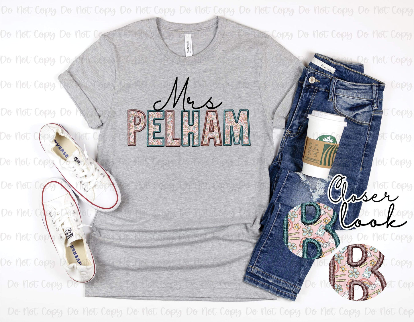 TEACHER NAME - FAUX EMBROIDERY - CUSTOM TRANSFER