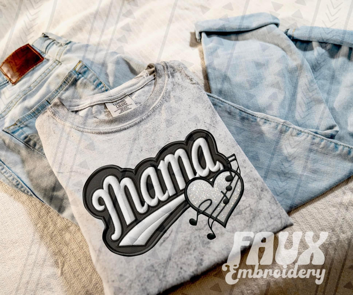 Faux Embroidered Mama Varsity Color Blast Tee