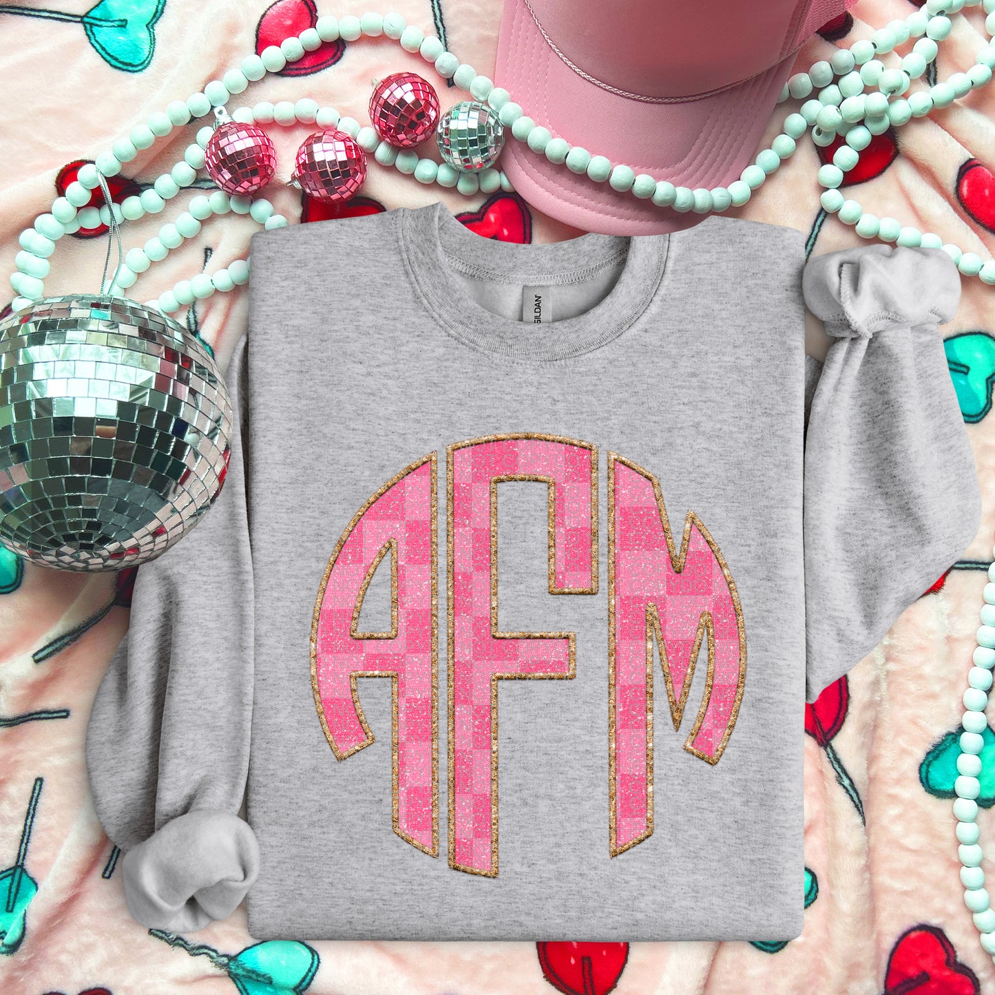 PINK GOLD CHECKS MONOGRAM - CUSTOM TRANSFER