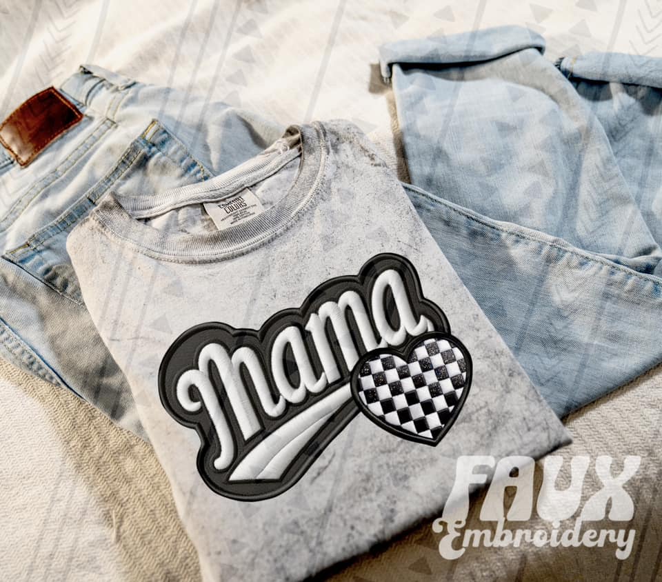 Faux Embroidered Mama Varsity Color Blast Tee