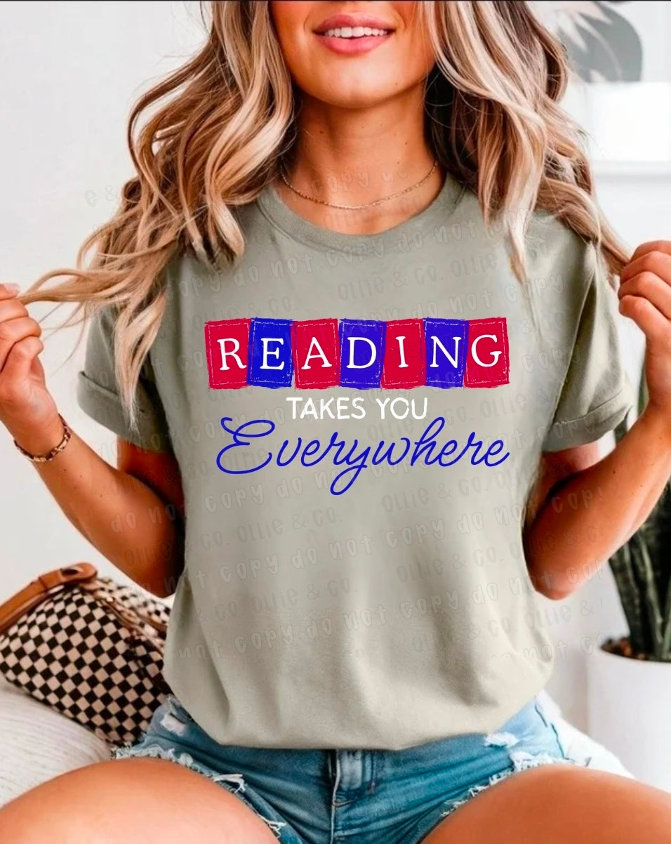 READING TAKES YOU EVERYWHERE WHITE - OLLIE & CO. EXCLUSIVE - DTF TRANSFER