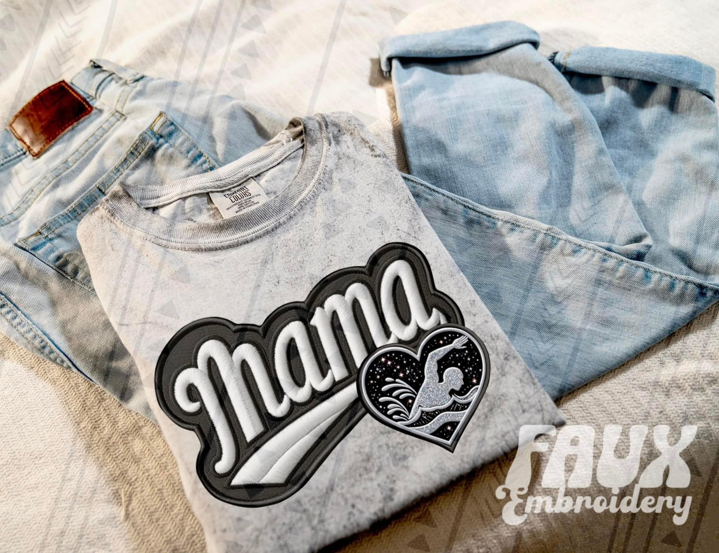 Faux Embroidered Mama Varsity Color Blast Tee