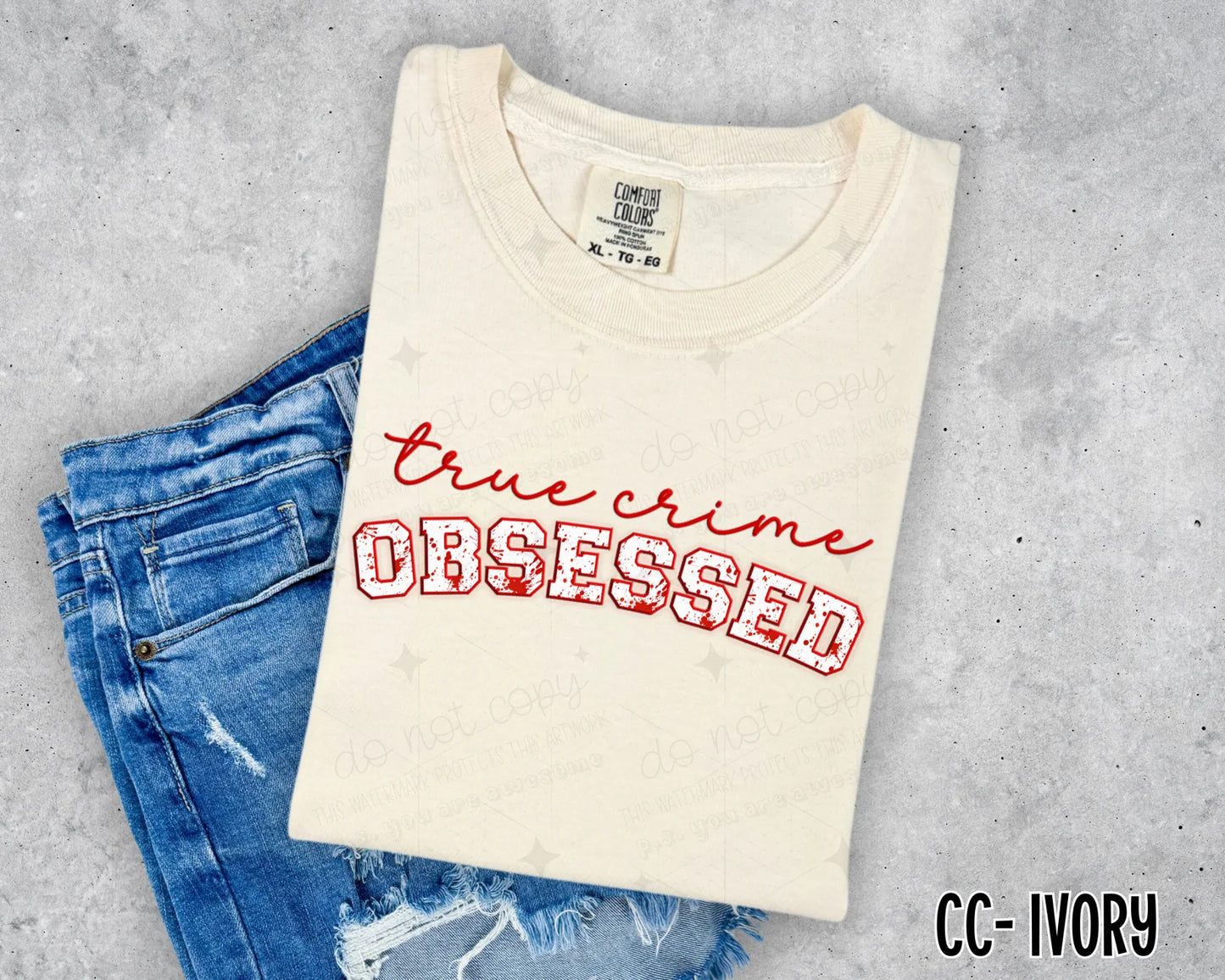 TRUE CRIME OBSESSED VARSITY  - DTF TRANSFER