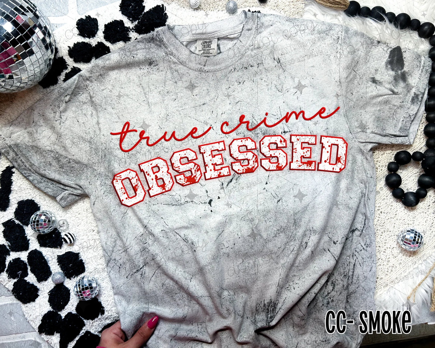 TRUE CRIME OBSESSED VARSITY  - DTF TRANSFER