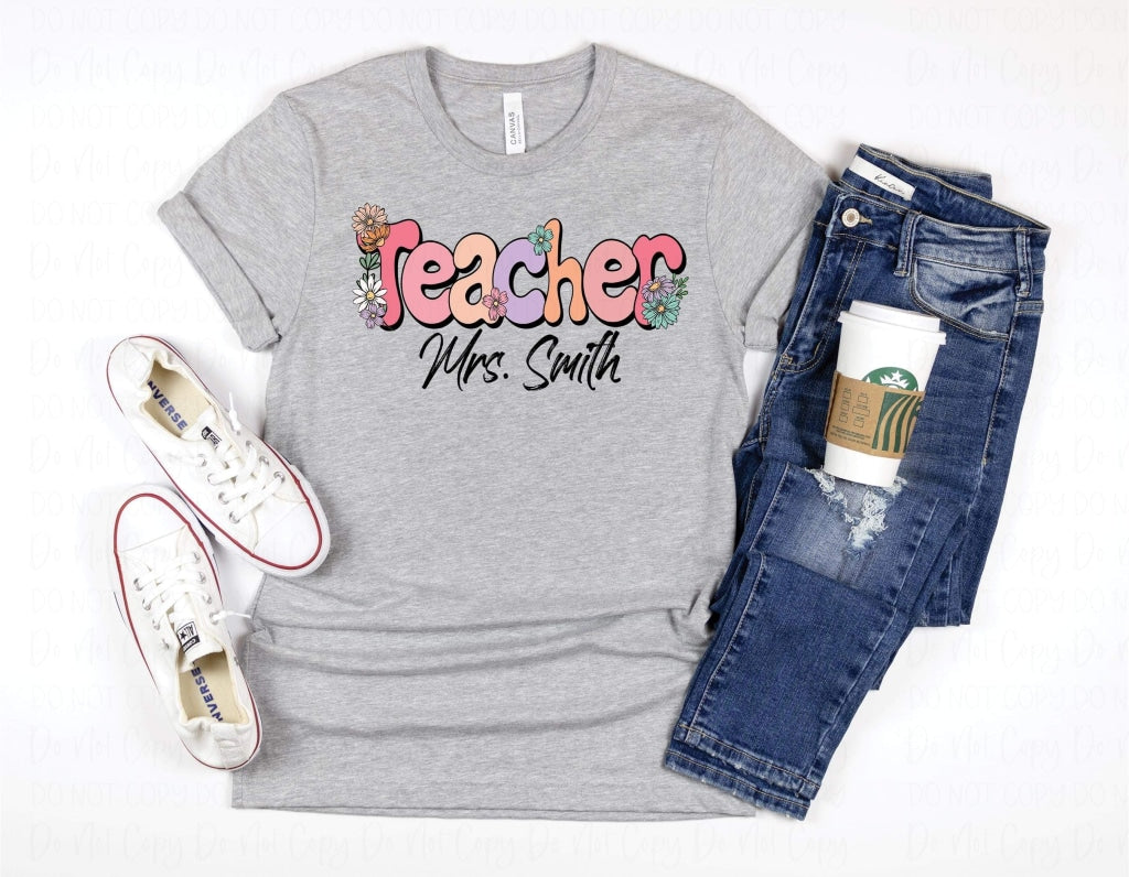 Groovy Teacher With Names Dtf