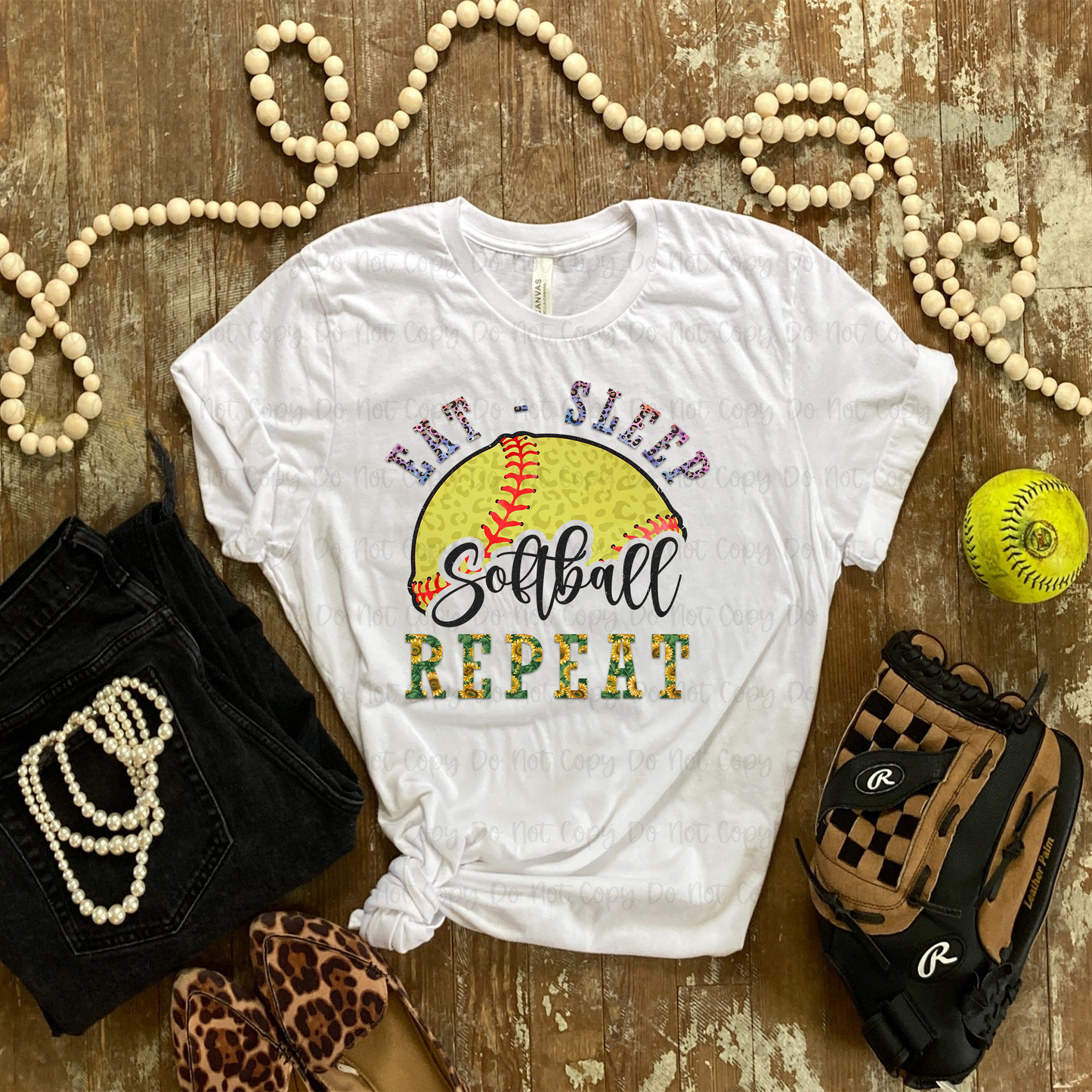 EAT SLEEP SOFTBALL REPEAT - DTF TRANSFER