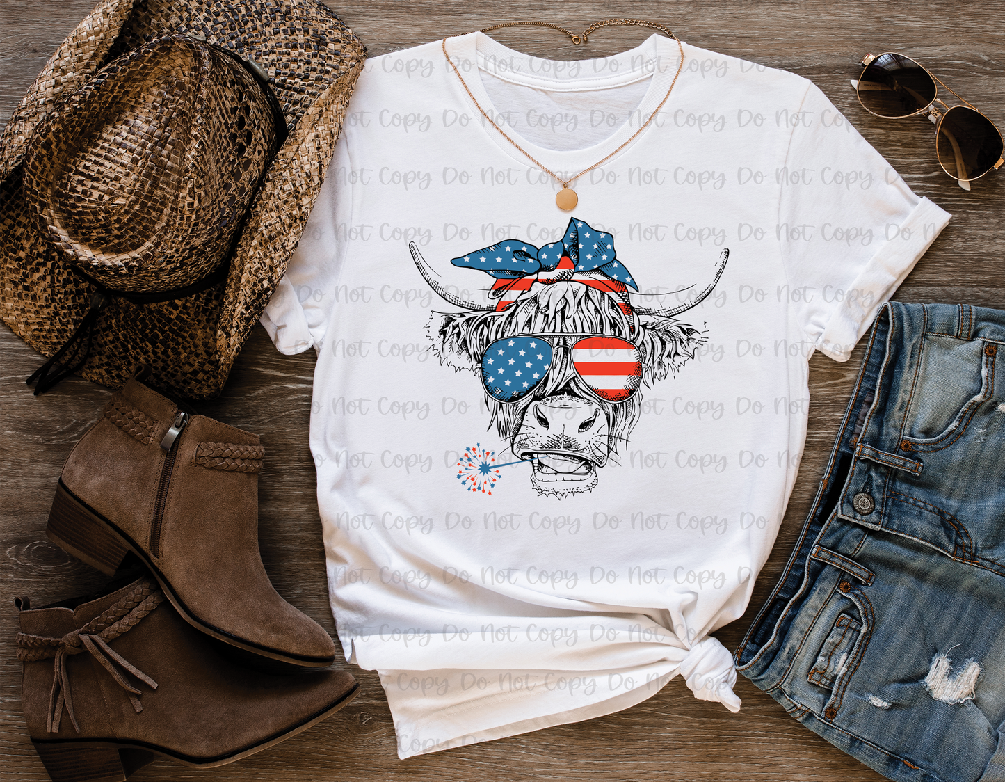 PATRIOTIC HIGHLAND COW - DTF TRANSFER