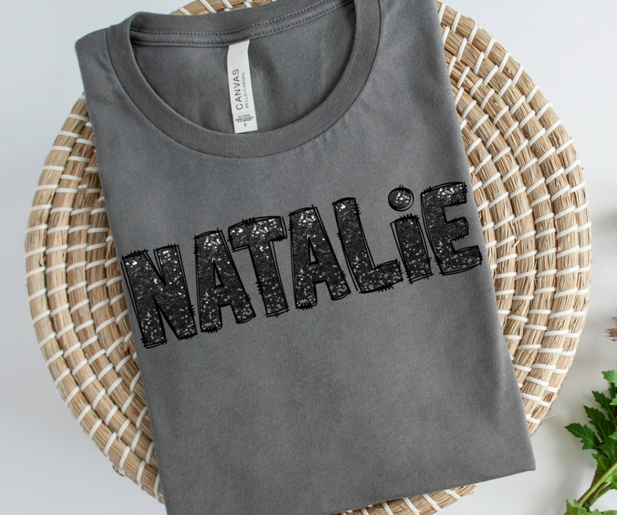 BLACK GLITTER NAMES - FAUX GLITTER - CUSTOM TRANSFER