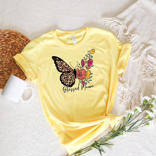 BLESSED MAMA LEOPARD BUTTERFLY - DTF TRANSFER