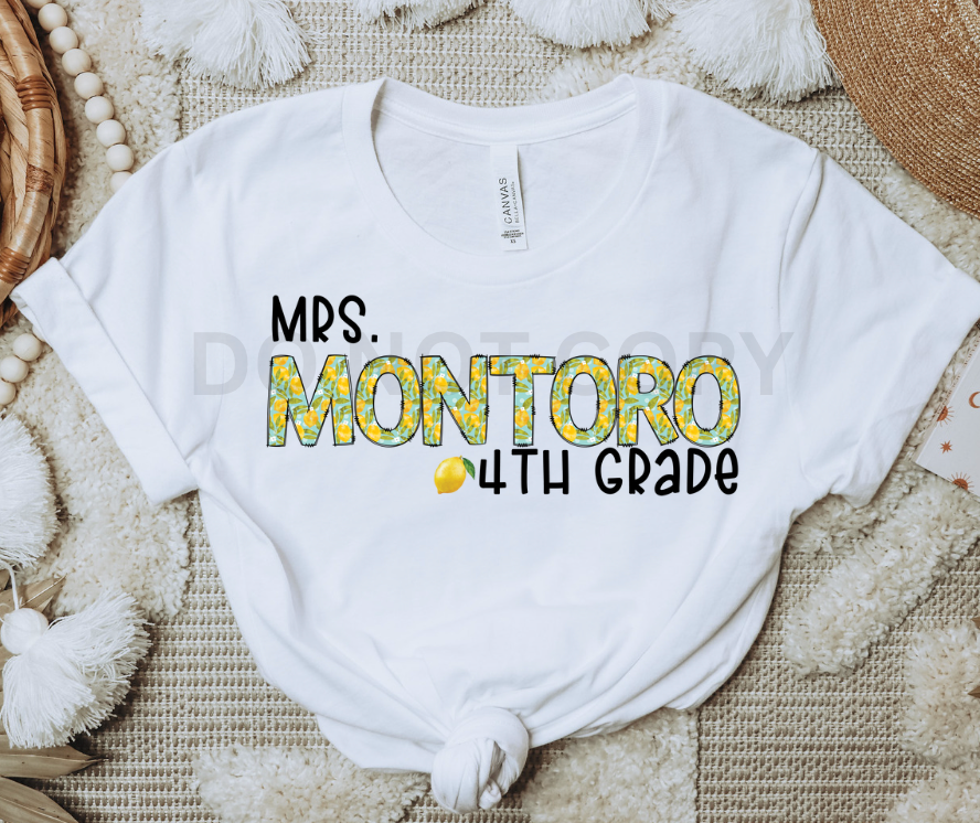 LEMON TEACHER NAME W/ GRADE - CUSTOM TRANSFER