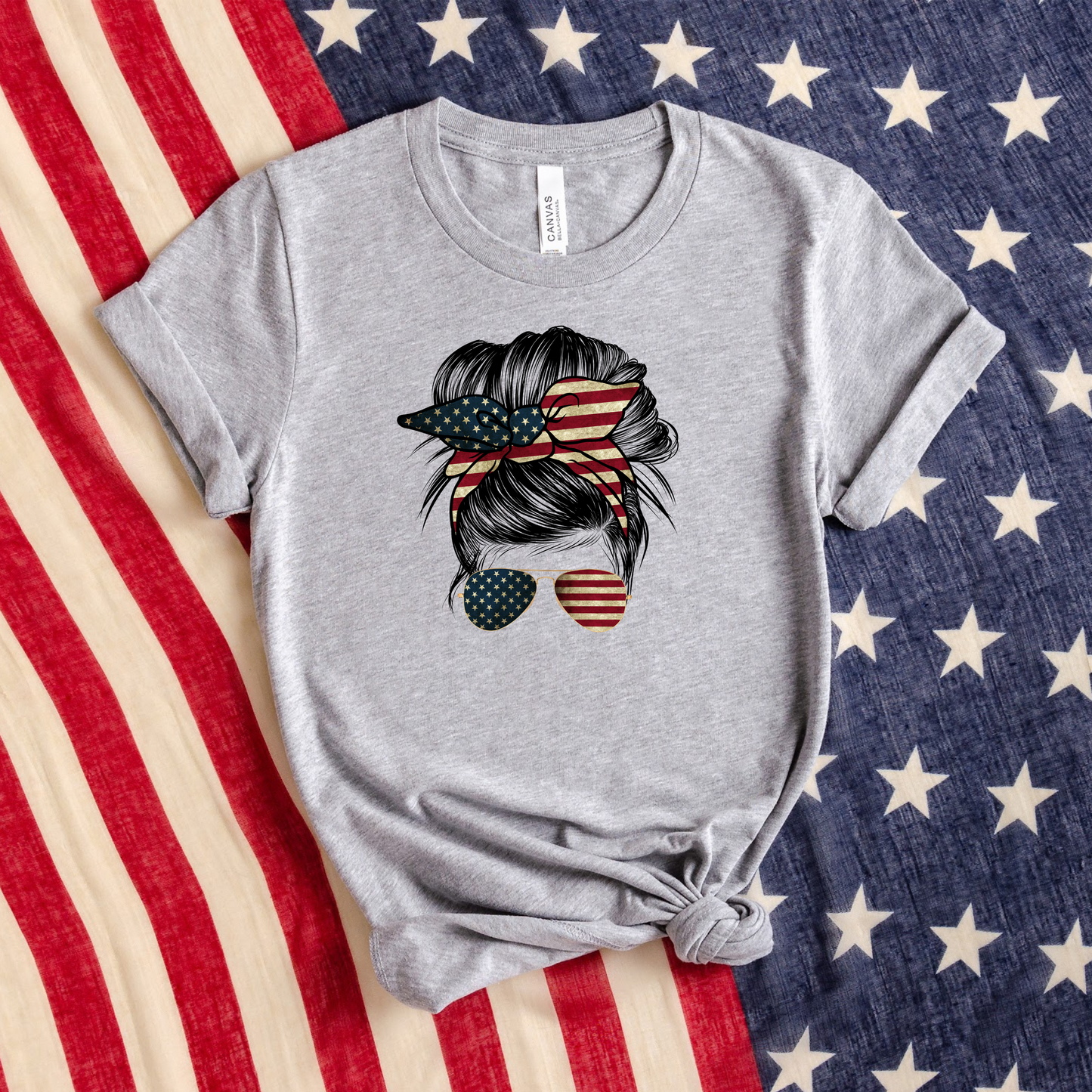 MESSY BUN AMERICAN FLAG - DTF TRANSFER