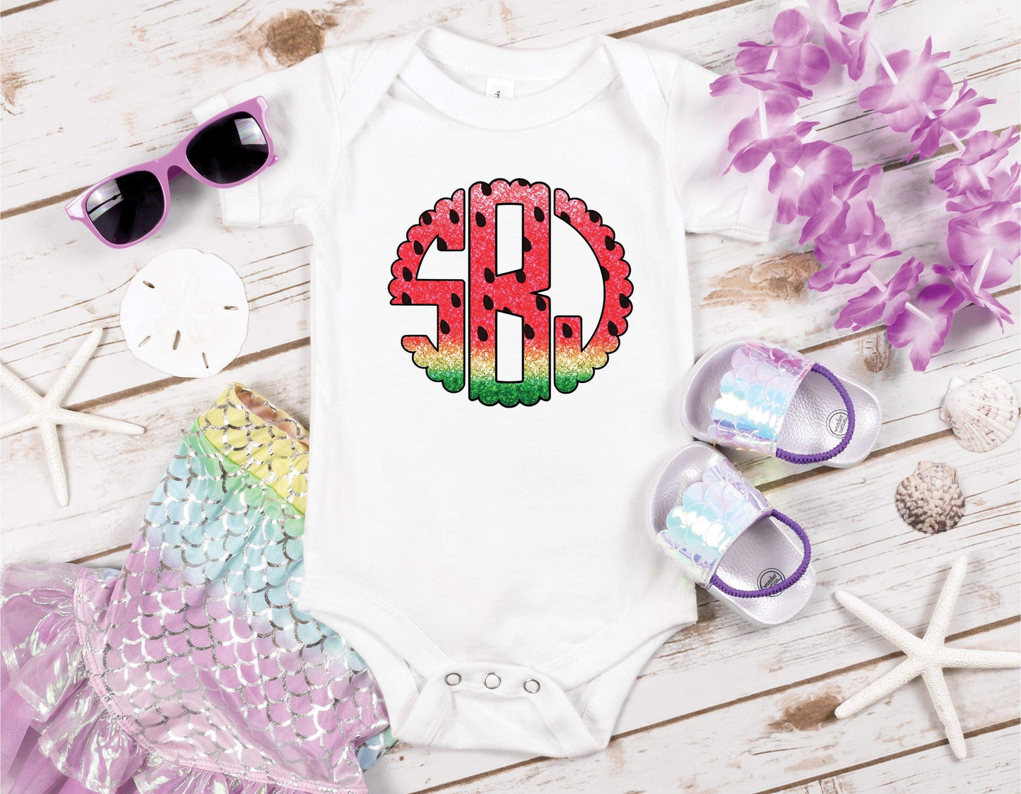 WATERMELON GLITTER MONOGRAM - FAUX GLITTER - CUSTOM TRANSFER
