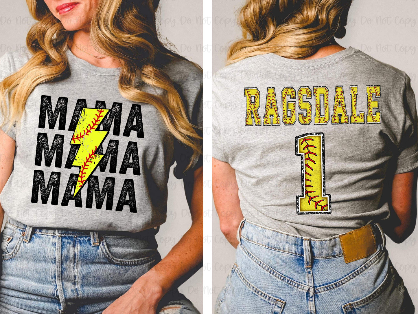 SOFTBALL MAMA - FULL FRONT+BACK - 11"FRONT+12"BACK - CUSTOM TRANSFER