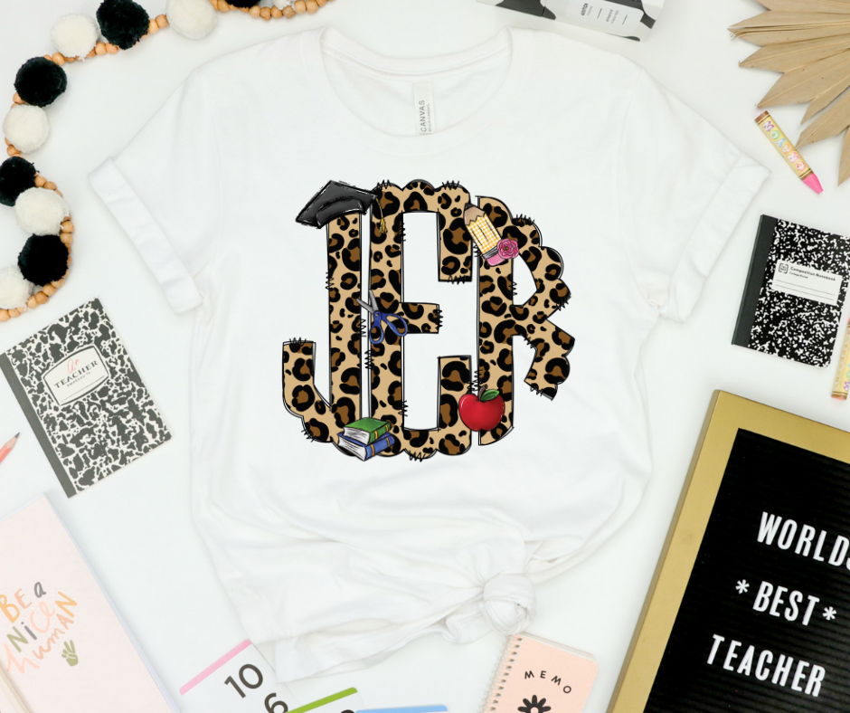 LEOPARD SCHOOL MONOGRAM - CUSTOM TRANSFER