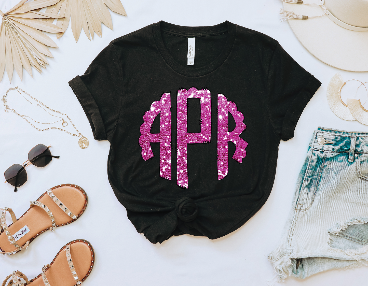 PINK - MONOGRAM - FAUX GLITTER - CUSTOM COMPLETED TEE