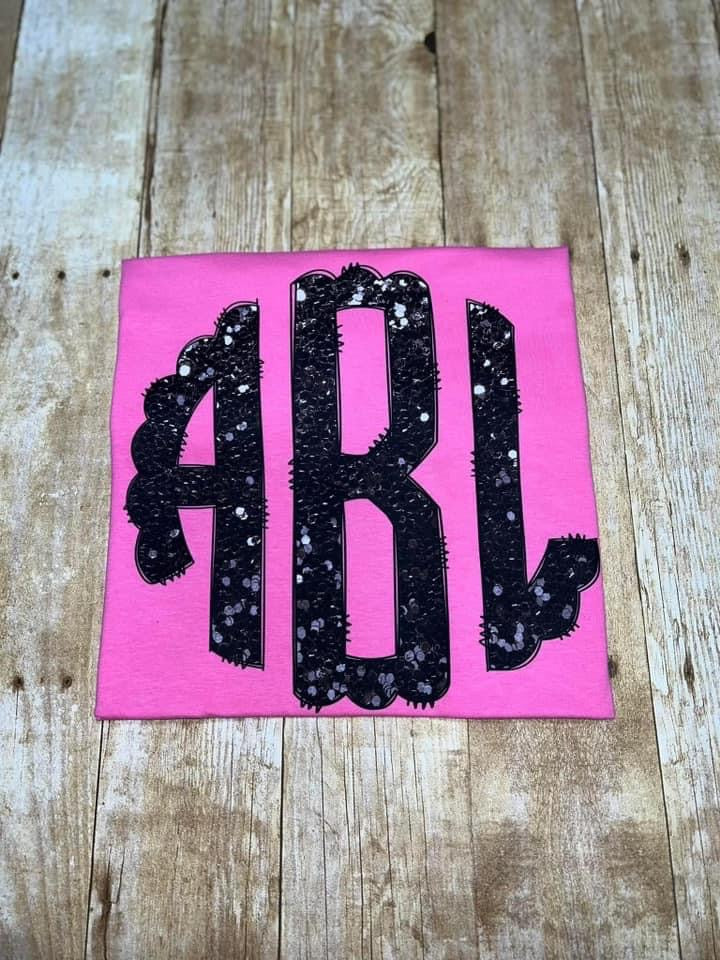 BLACK FAUX GLITTER MONOGRAM - CUSTOM TRANSFER