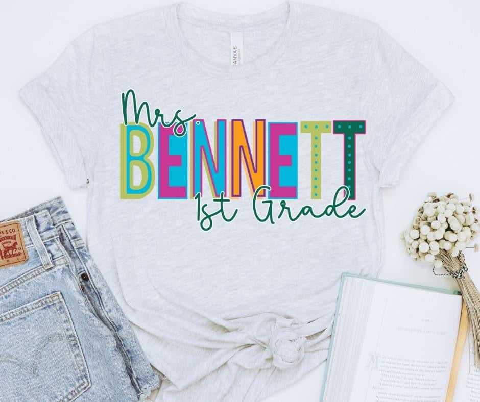 NEON TEACHER NAME W/ GRADES - CUSTOM TRANSFER