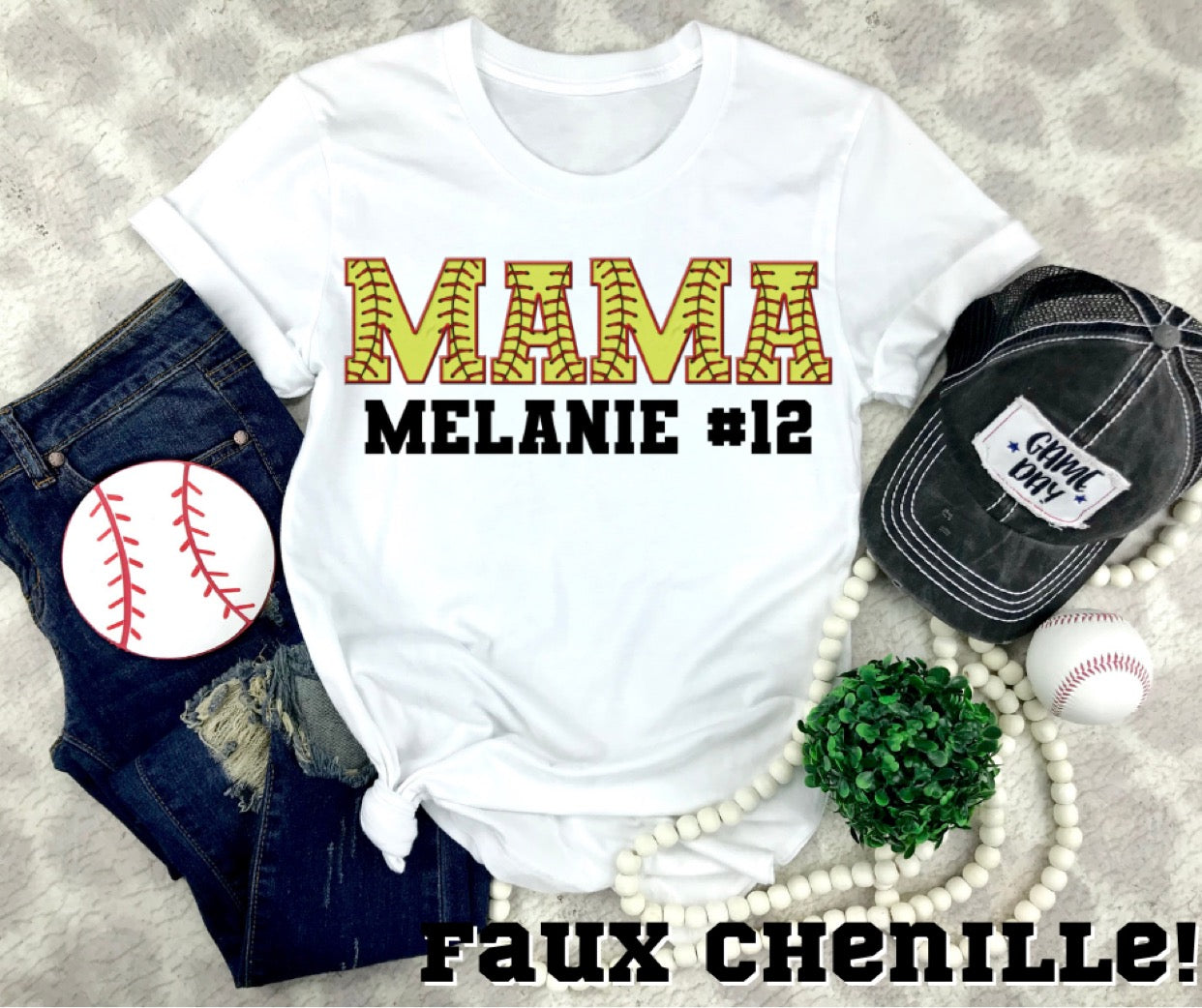 SPORTS TITLE W/ KIDS NAME - FAUX CHENILLE - CUSTOM TRANSFER