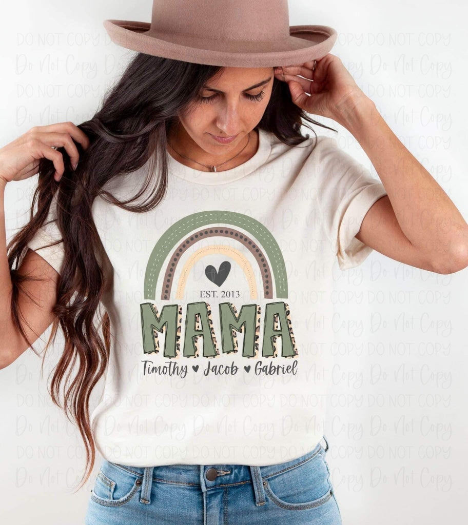 MAMA GREEN RAINBOW W/ NAMES & YEAR - CUSTOM TRANSFER