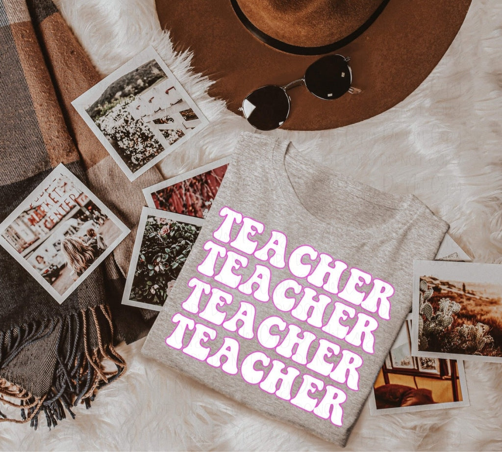 Teacher Pink Outline (White)*ollie & Co Exclusive*