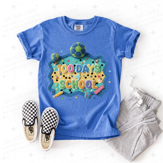 100 DAYS OF SCHOOL - BLUE AND GREEN BALL - FAUX YARN - DTF TRANSFER