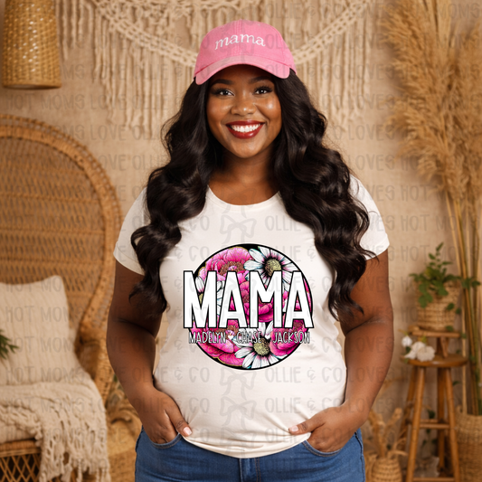CIRCLE FLOWER MAMA WITH NAMES - CUSTOM TRANSFER