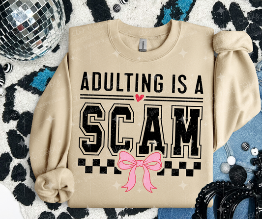 ADULTING IS A SCAM BLACK DISTRESSED - DTF TRANSFER