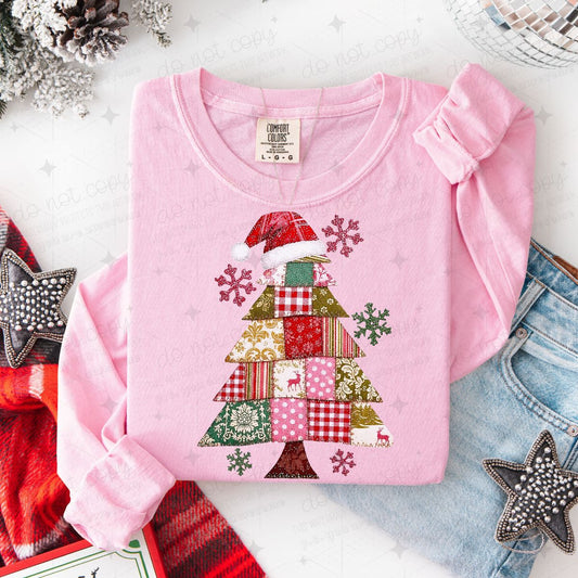 PATCHWORK CHRISTMAS TREE - FAUX GLITTER - DTF TRANSFER