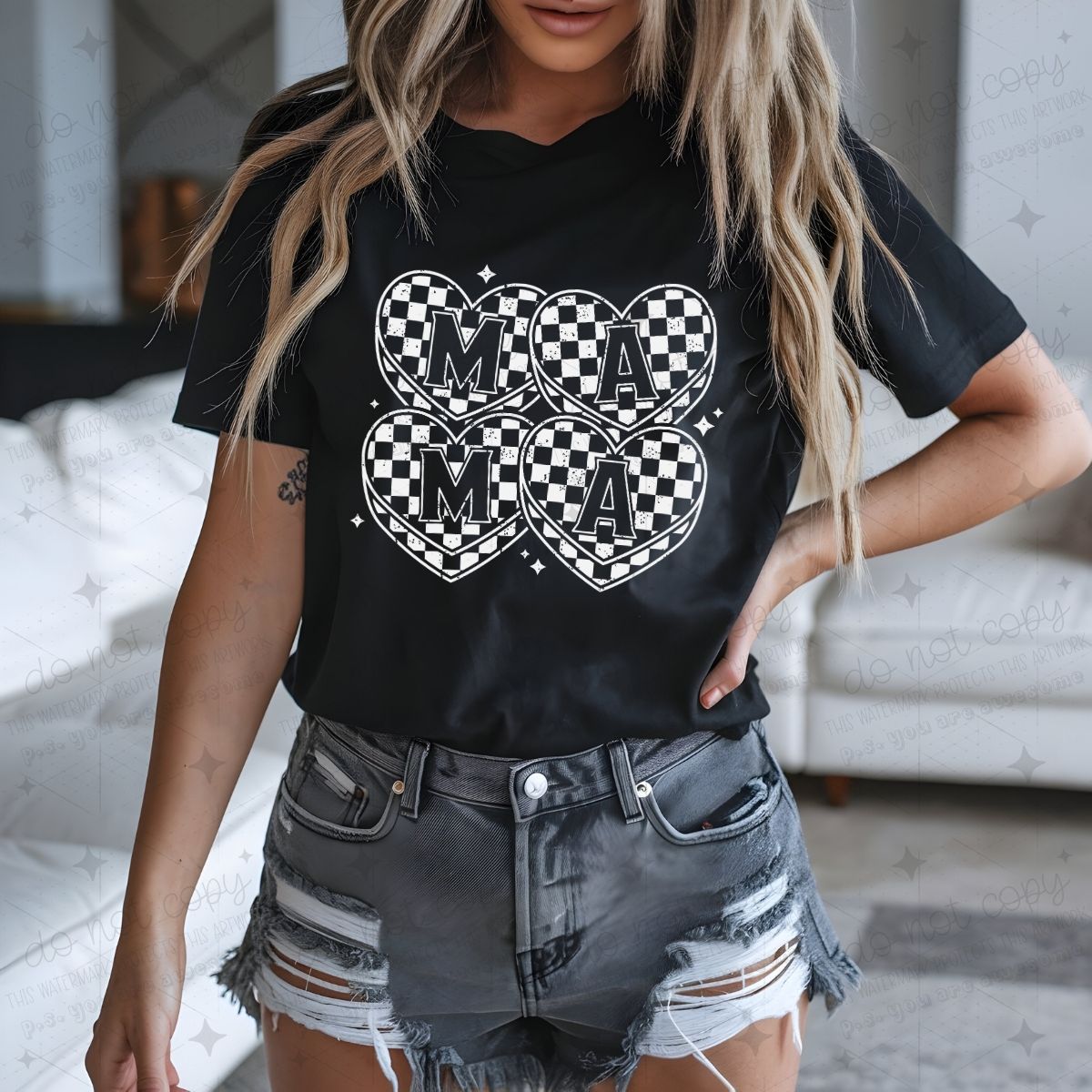 MAMA CHECKERED HEARTS - DTF TRANSFER