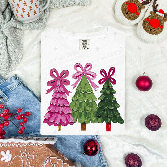 COQUETTE PAINTED PINK AND GREEN TREES - DTF TRANSFER