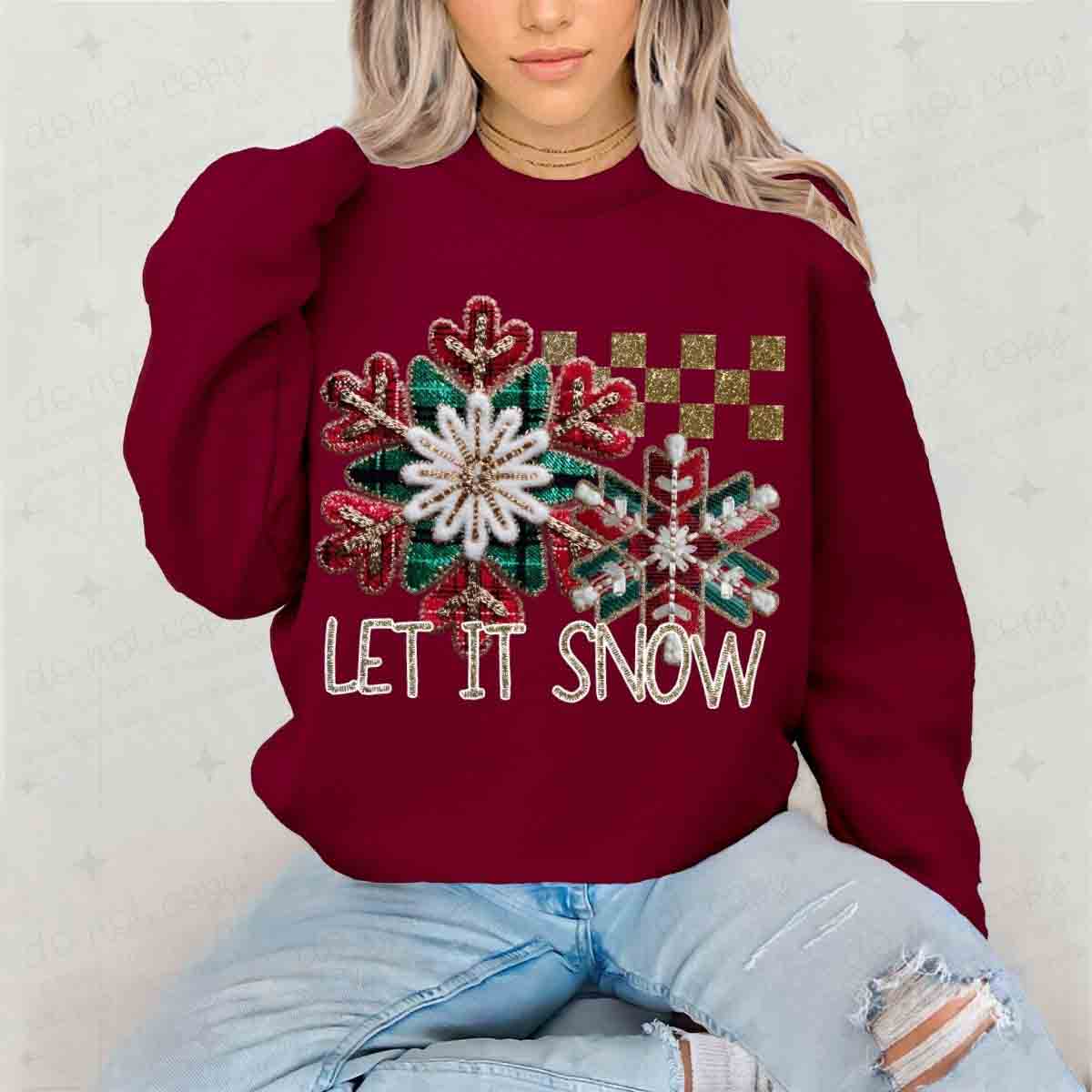 CHECKERED LET IT SNOW - FAUX GLITTER - DTF TRANSFER