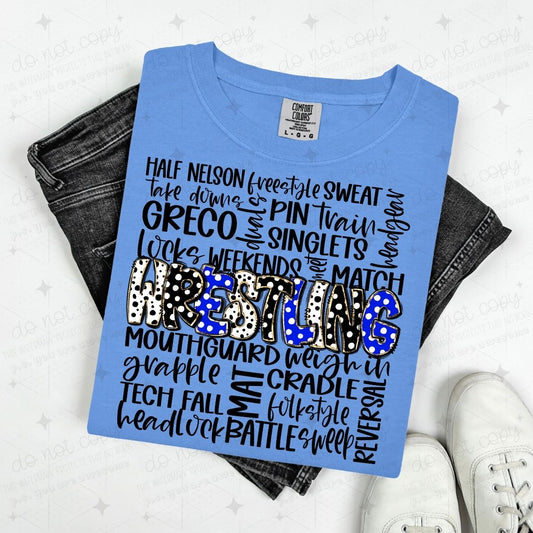 WRESTLING DOODLE - ROYAL BLUE/BLACK - DTF TRANSFER