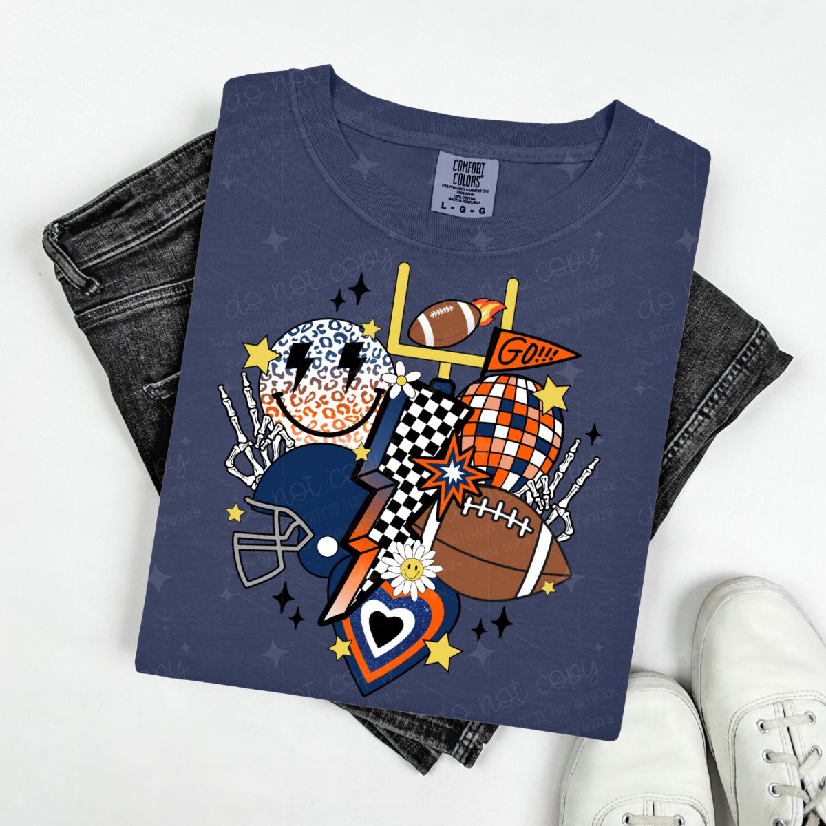 RETRO FOOTBALL - NAVY BLUE/ORANGE - DTF TRANSFER