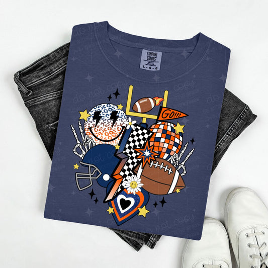 RETRO FOOTBALL - NAVY BLUE/ORANGE - DTF TRANSFER