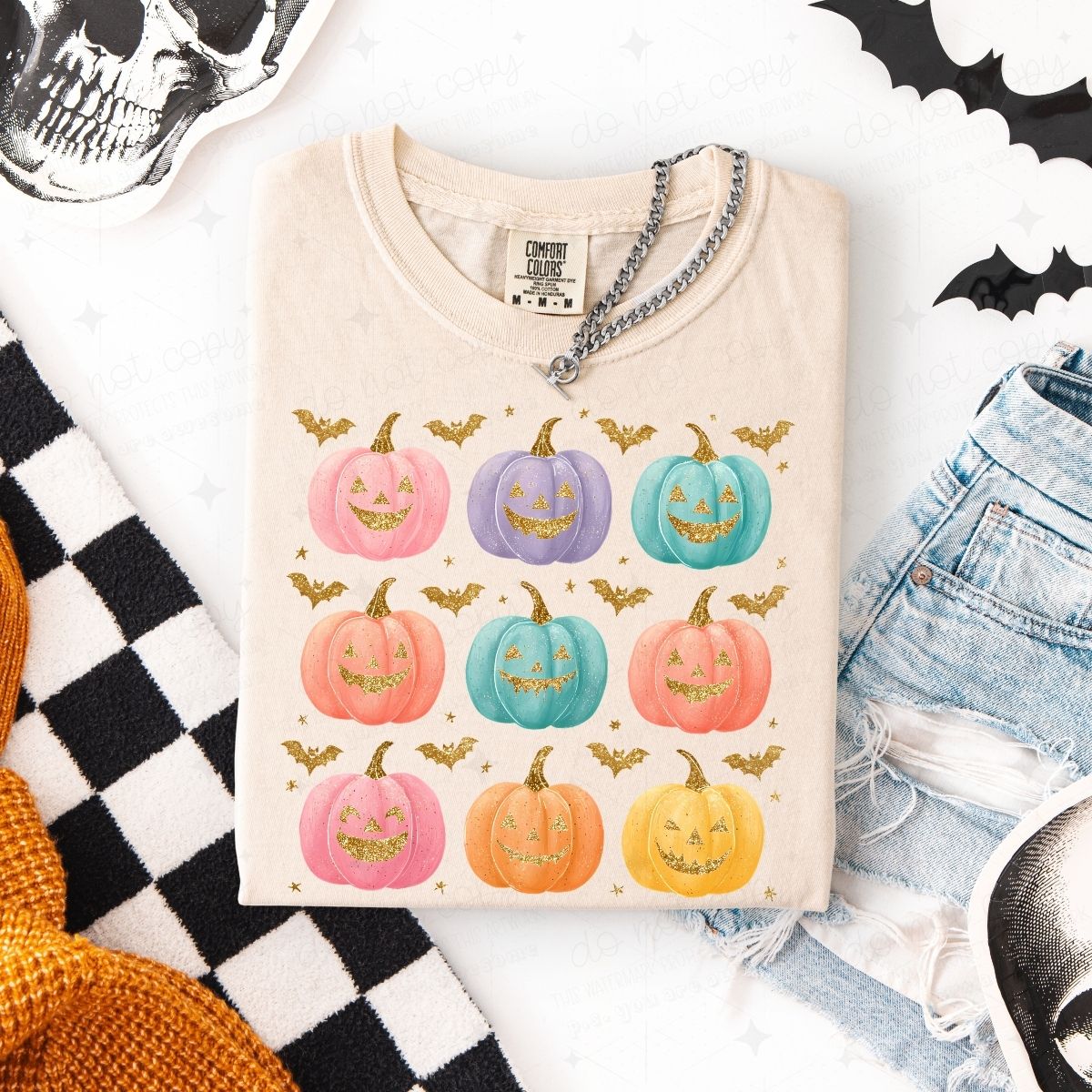 PASTEL JACK O LANTERNS - FAUX GLITTER - DTF TRANSFER