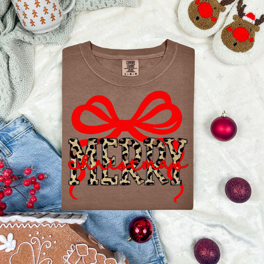 COQUETTE MERRY CHRISTMAS - RED AND ANIMAL PRINT - DTF TRANSFER
