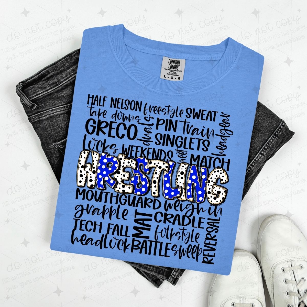 WRESTLING DOODLE - ROYAL BLUE - DTF TRANSFER