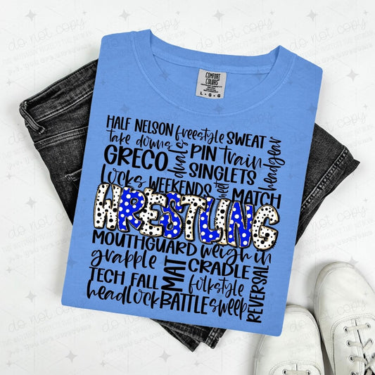 WRESTLING DOODLE - ROYAL BLUE - DTF TRANSFER
