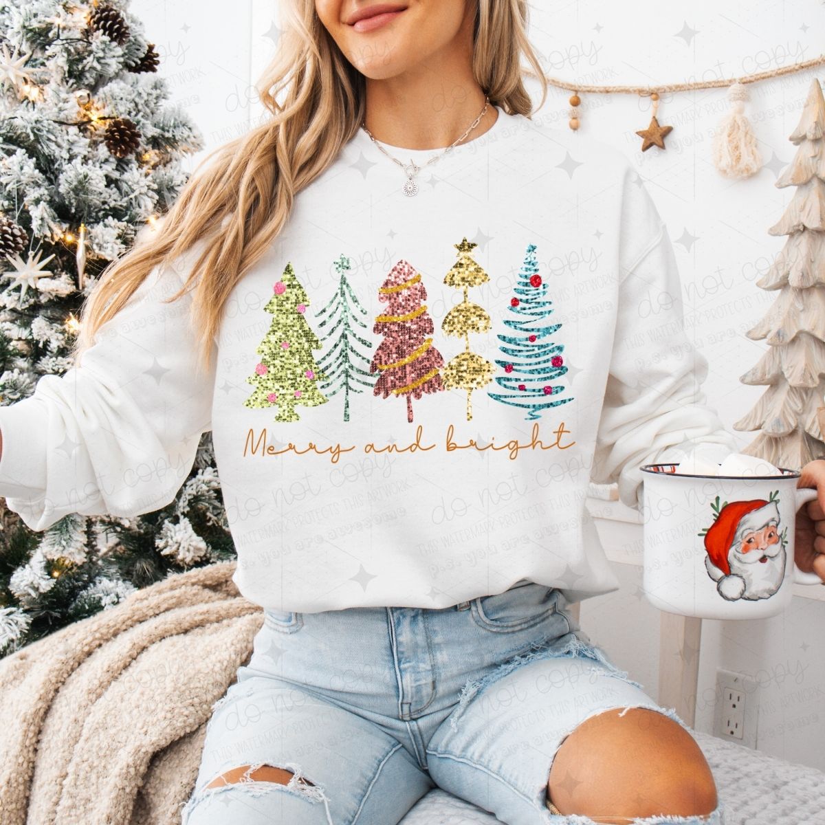 MERRY AND BRIGHT - FAUX SEQUIN - DTF TRANSFER